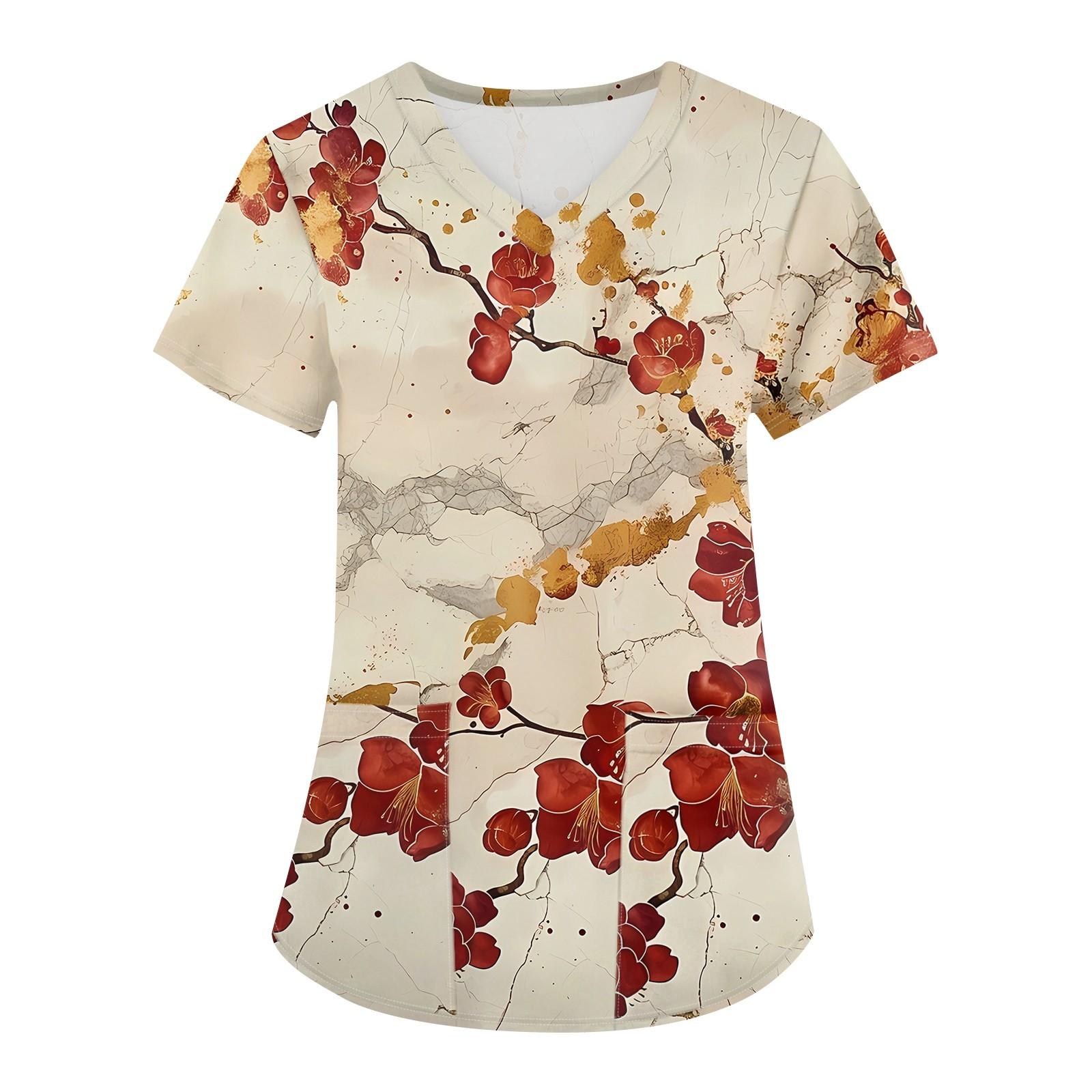 

Женская мода с v-образным вырезом, короткими рукавами и карманами, топы с принтом XXXXL хаки