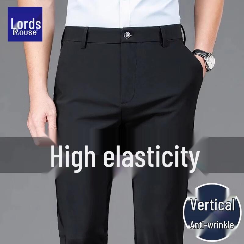 Luozi Men s Summer Business Casual Straight-Leg Elastic Pants 29
