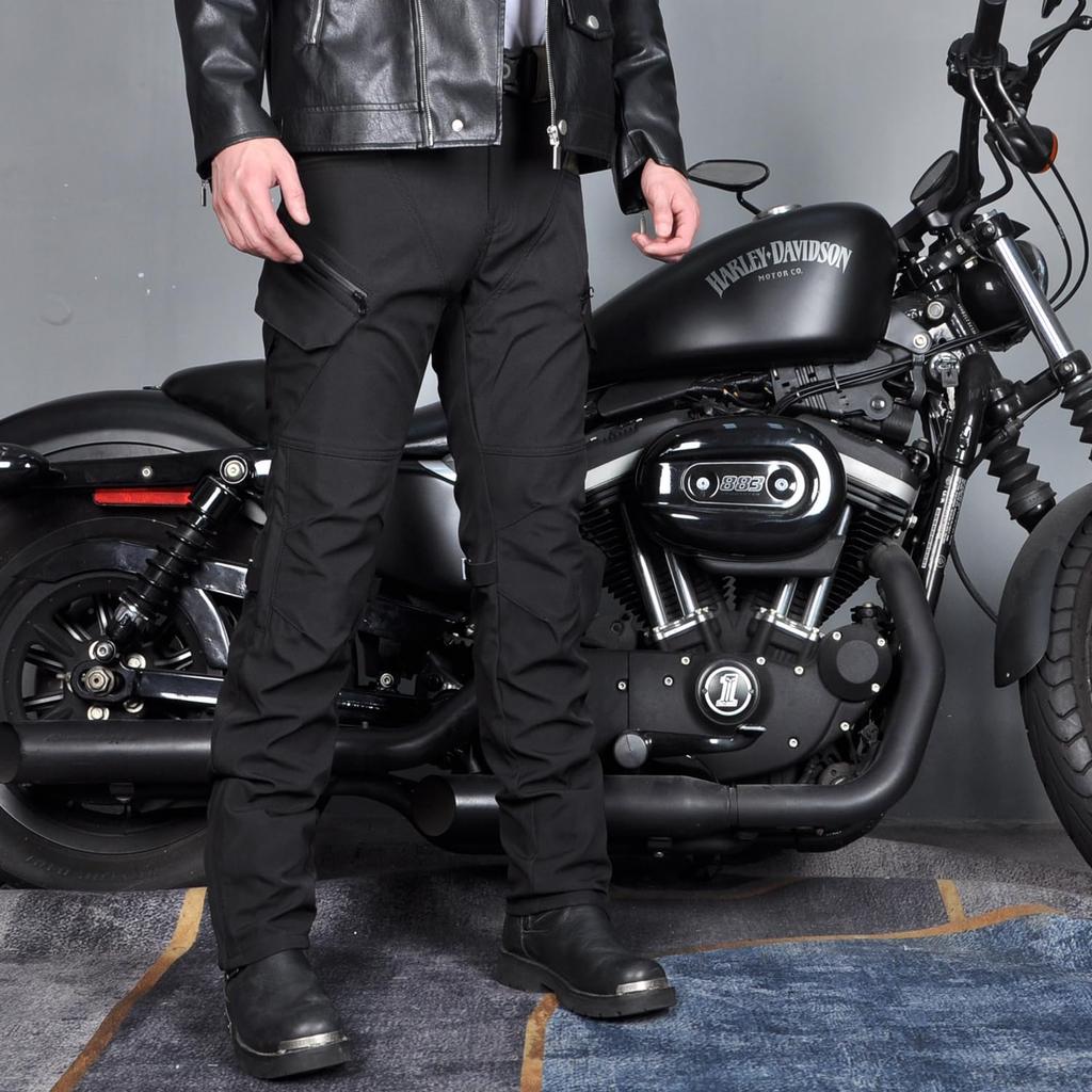 RENHE Motorcycle Riding Windproof and with Straight Size L Men's Pants, Waterproof, Protectors, Breathable, Fit, Black,