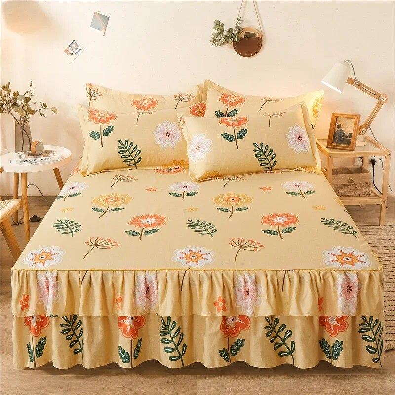 Lace Bed Sheet Skirt  Floral Printed Bed Cover Single/Queen/King Size Bedspread On The Bed (No Pillowcase
