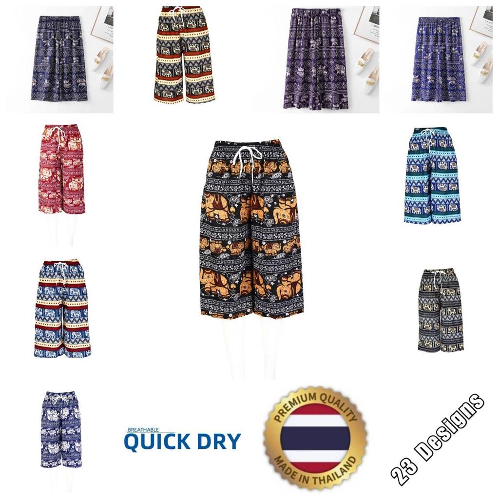 Elephant Capris Crop Pants Adjustable Elastic Waistband Rope Loose Legs Women Men Unisex Print Thailand Casual Streetwear Beach Bohemian Retro Vintage