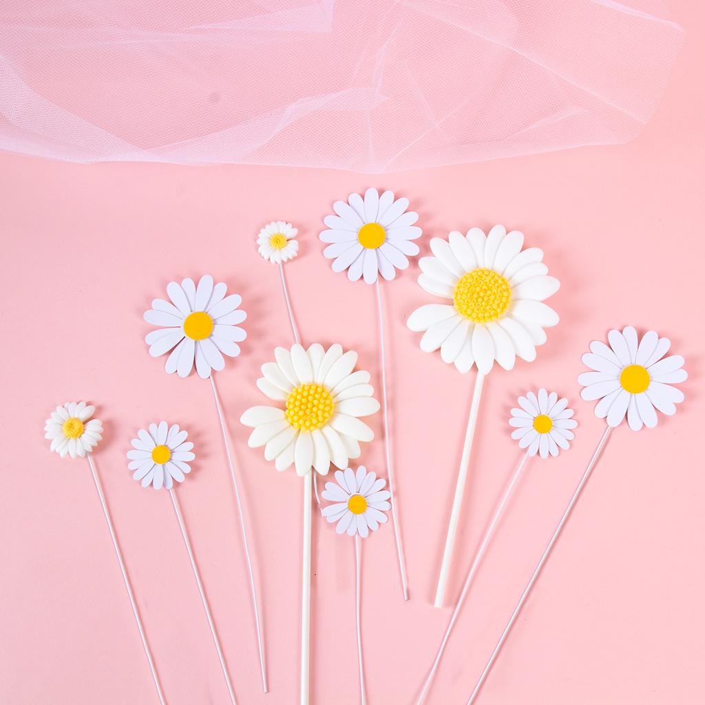1set Daisy Cake Topper Multi Size Paper Daisy Flower Cake Picks Girl Birthday Party Baby Shower Cake Decoration Wedding Supplies