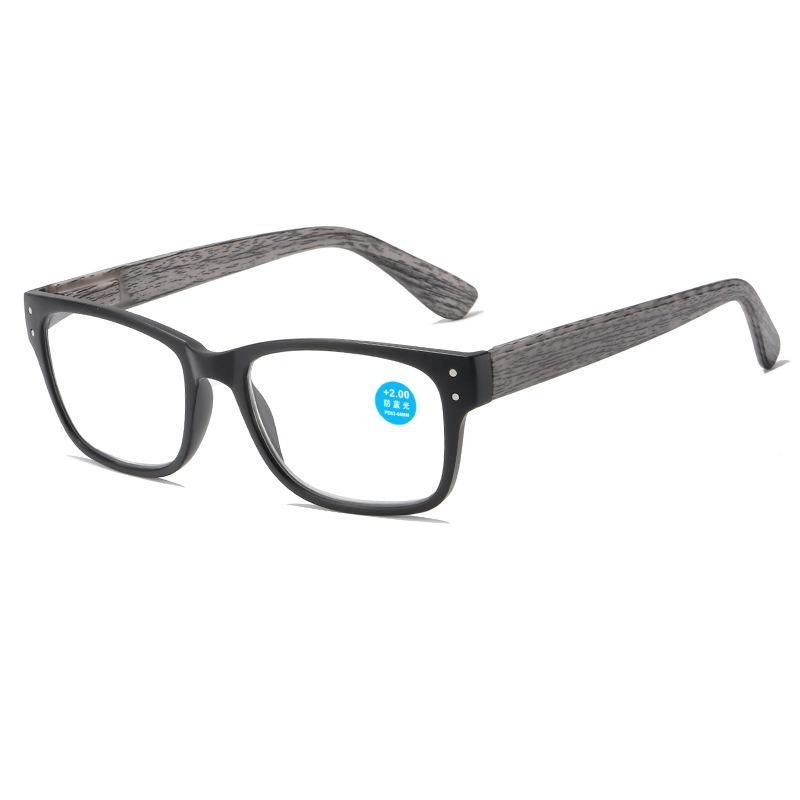 Business Reading Glasses Full Frame Imitation Wood Grain Anti Blue Light Spring Leg Presbyopia Eyeglasses Diopter +1.0 To +4.0