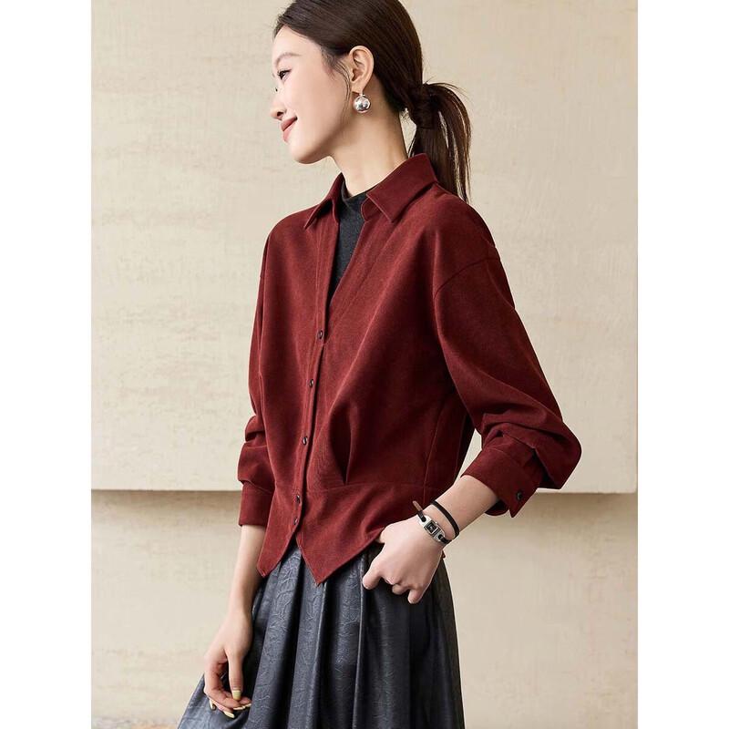 Women s Faux Two-Piece High-Neck Contrast Wool Blend Shirt M