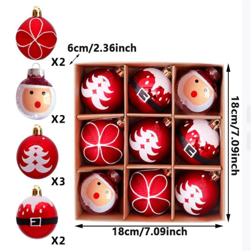 9 STÜCKE Weihnachtskugel 6CM Weihnachtsbaumschmuck Hängekugel Feiertagsparty Dekoration DIY Bemalter Weihnachtsbaumanhänger