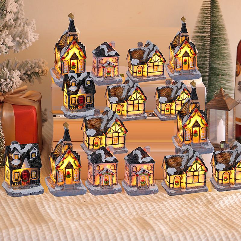 Mini Led Christmas Village Houses Building Xmas Winter Village Town Buildings Collection Home Indoor Room Decoration Xmas Gifts