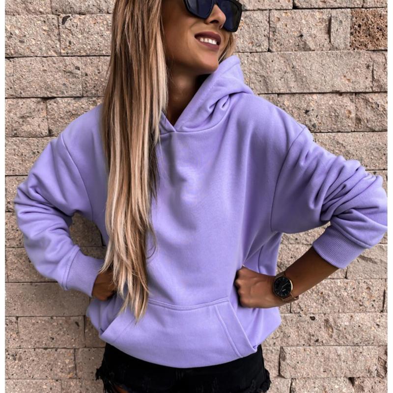 Autumn Winter Women's Fleece Lined Hoodie, Oversized Pullover with Long Sleeves and Solid Color Design, Cozy Warm Sweatshirt for Casual Wear