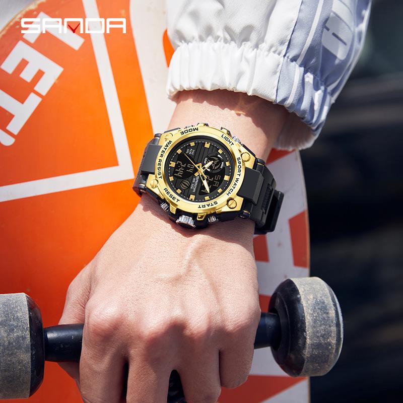 Sanda Multifunctional Sports Watch for Teen Boys: Dual Display, Luminous, Waterproof, with Alarm