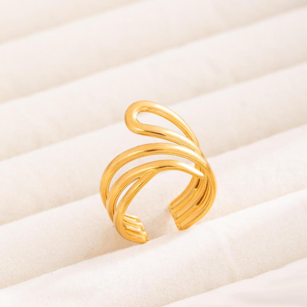 Adjustable Stainless Steel Cross-Border Ring, Titanium Colorfast, Vacuum Electroplated 18K Gold Finish, Oil Press Design.