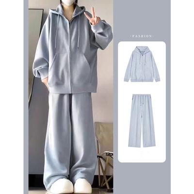 Spring Women's Plus Size Casual Sports Suit Loose Cardigan Sweater + Sweatpants Two-piece Trend