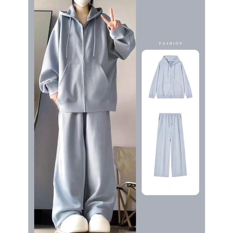 

Весенний женский повседневный спортивный костюм больших размеров, свободный кардиган-свитер + спортивные штаны, трендовый комплект из двух предметов M синий