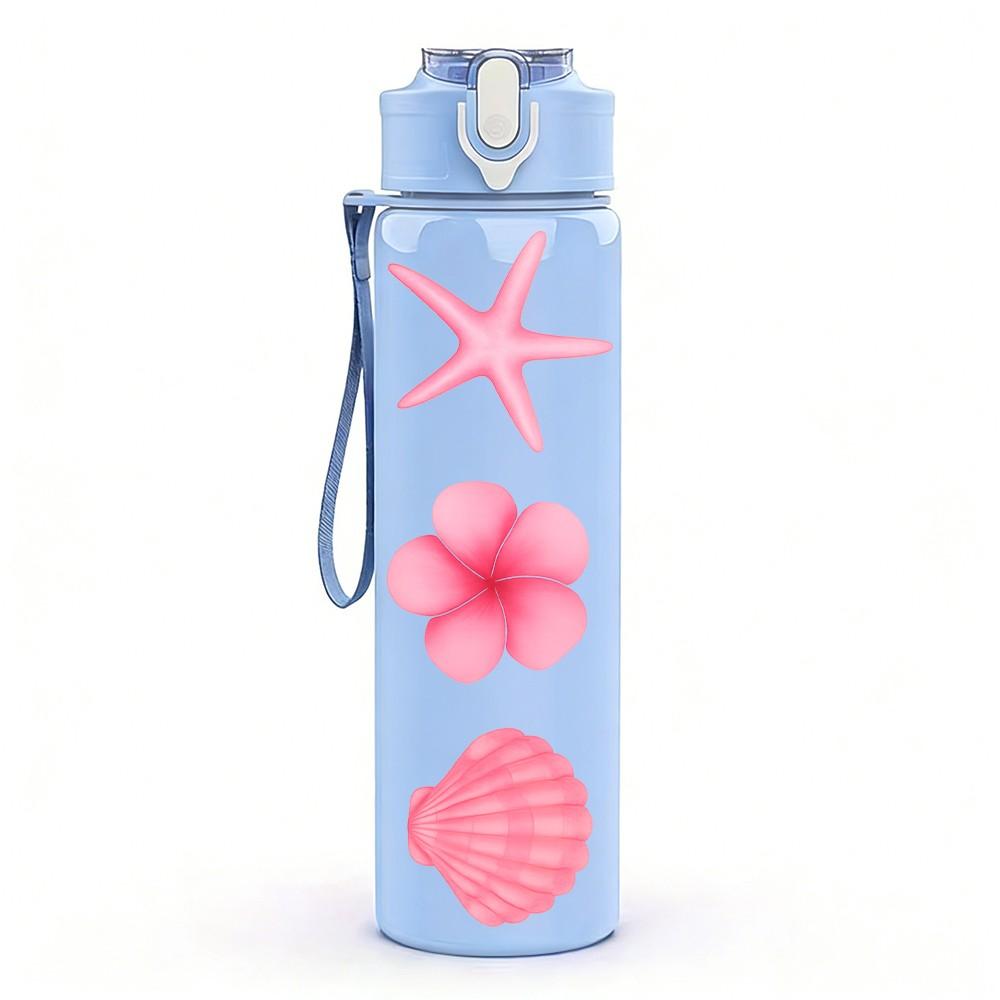1PC Plumeria Starfish Minimal Art 750ml Color Plastic Sports Water Bottle Leakproof Flip Straw Lid Suitable for Sports Office Home Use