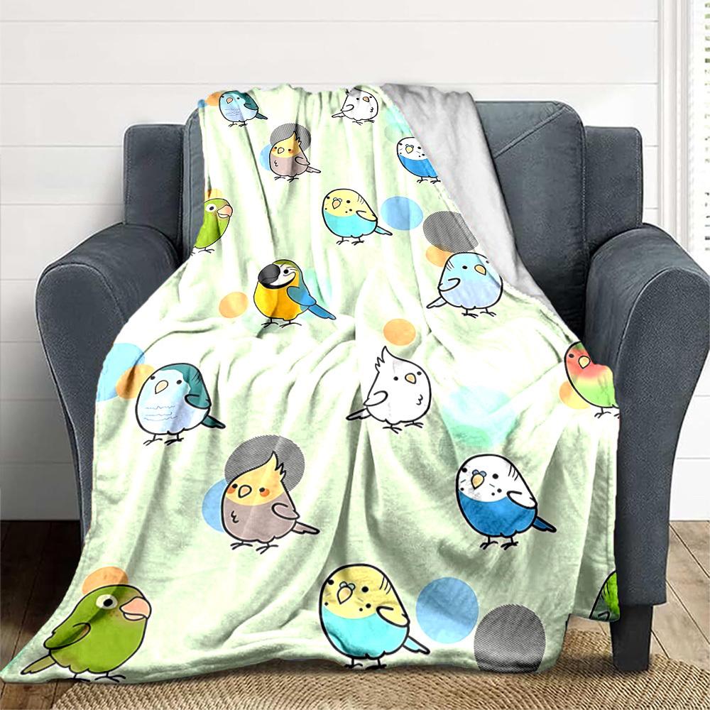 1pc Parakeet Pattern Print Blanket   Lightweight Flannel Throw Blanket For Sofa, Bed, Living Room, Office, Outdoor Travel, Camping