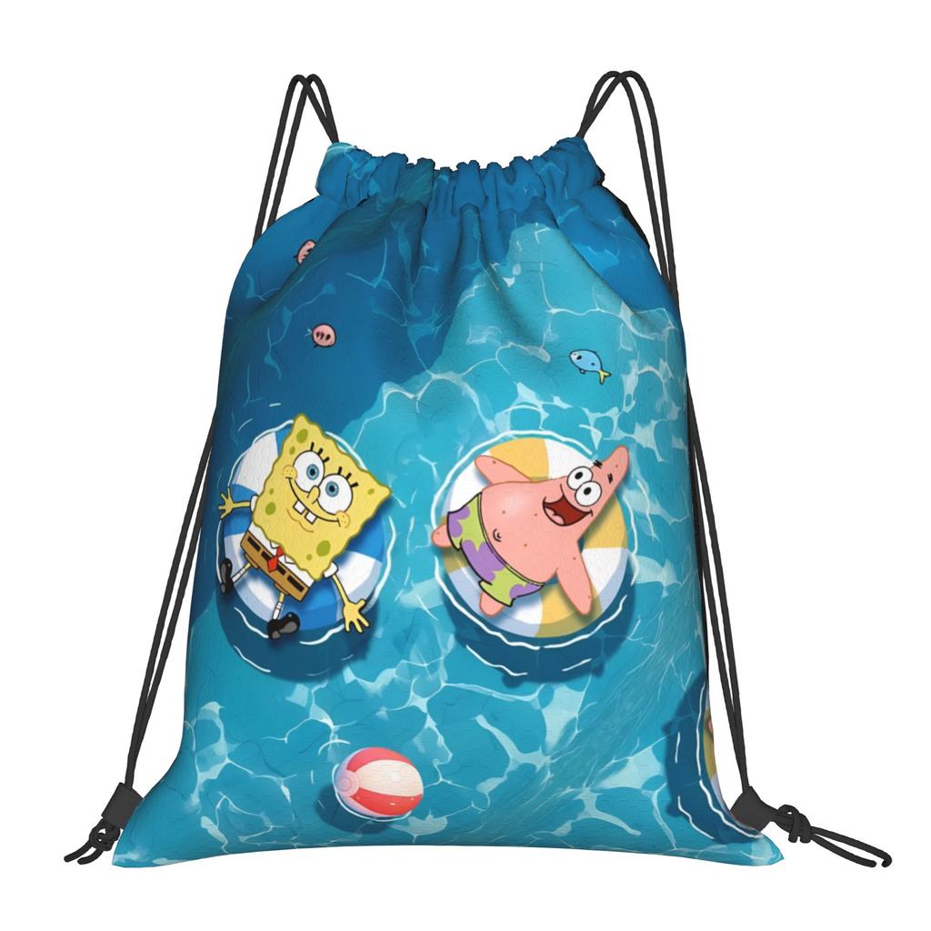 Custom S-Sponges Anime Bobes Drawstring Bags Men Women Lightweight Cartoon Sports Gym Storage Backpack