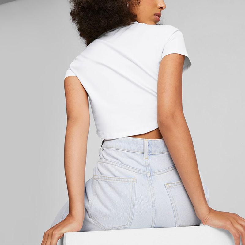 Puma Dare To Logo Print Short Sleeve T-Shirt Women Tops White 621435-02