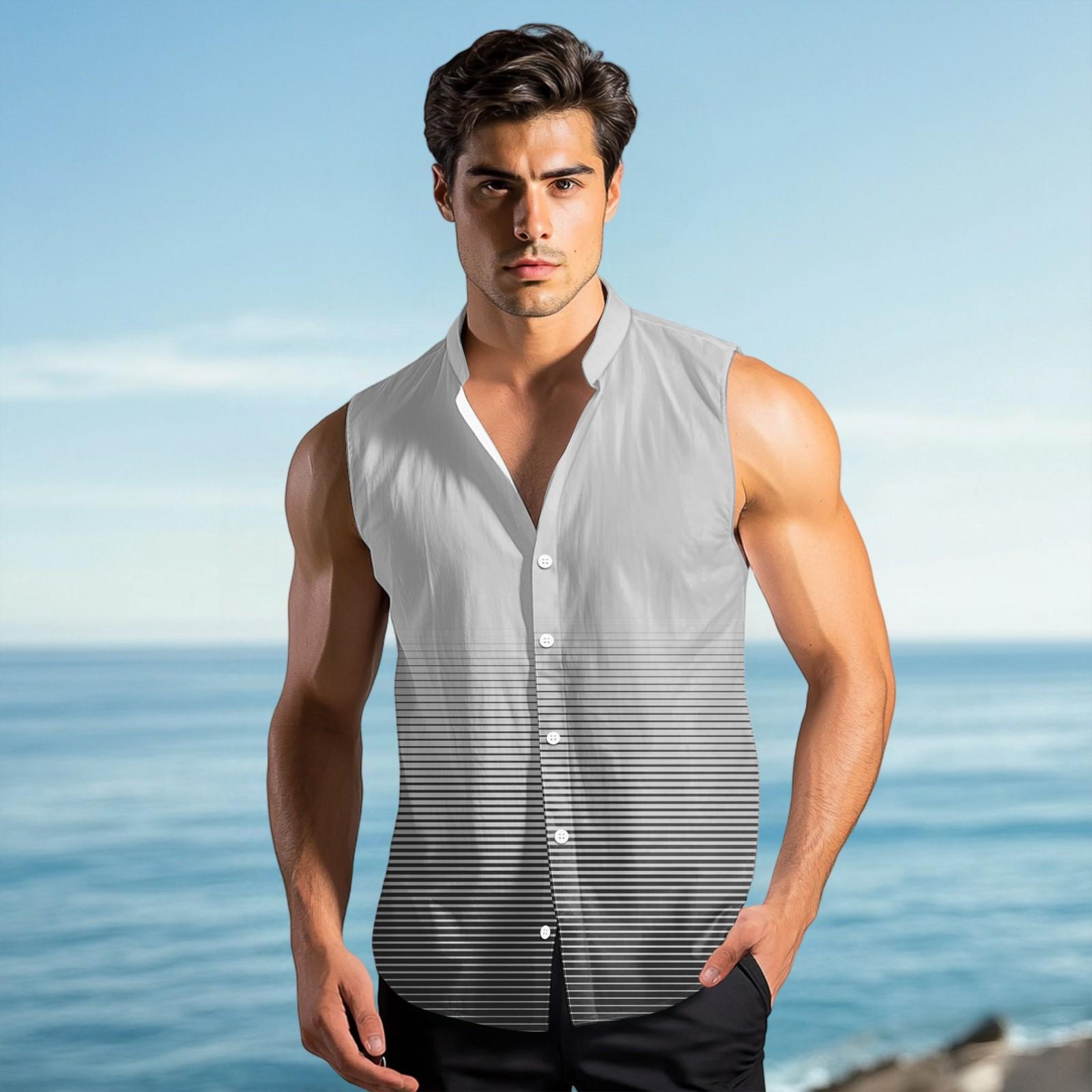 

Мужская модная рубашка без рукавов с лацканами на пуговицах и жилеткой XXL