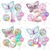8pcs Butterfly Balloon Set 40inch Gradient Colorful Number 1-9 Foil Balloon Fairy Birthday Party Decoration Baby Shower Supplies