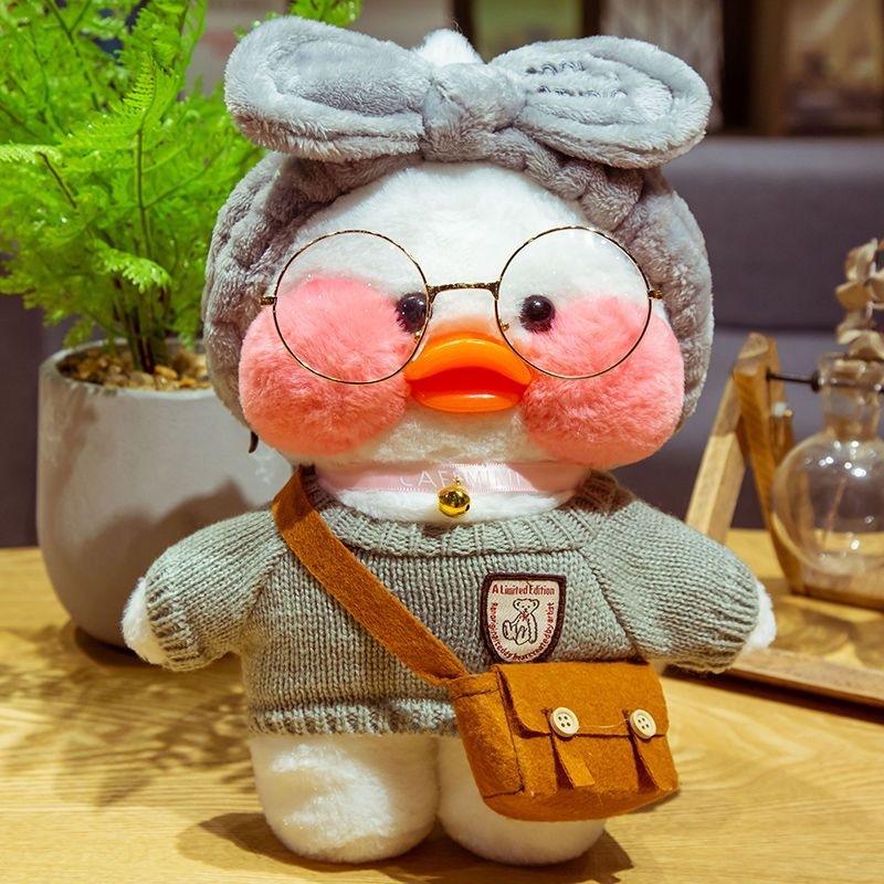 30cm Cartoon Cute Cafe Duck Plush Toy Stuffed Soft Plush Duck Doll Animal Pillow Birthday Gift for Kids Children