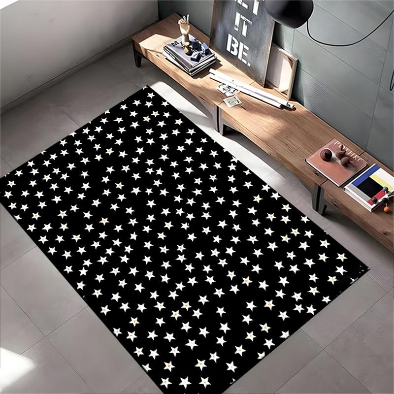 Black Carpet with White Star Pattern, Modern Living Room Decor Rug Suitable for Use As an Anti-slip for Living Room Bedroom Sofas