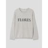 Embroidered Lettering Boucle Long Sleeve Knit Light Gray