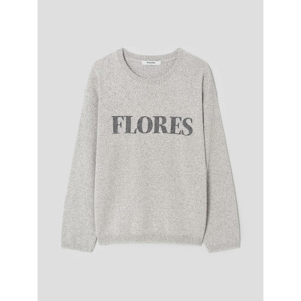 8Seconds Embroidered Lettering Boucle Long Sleeve Knit Light Gray Light Gray (Silver)/M