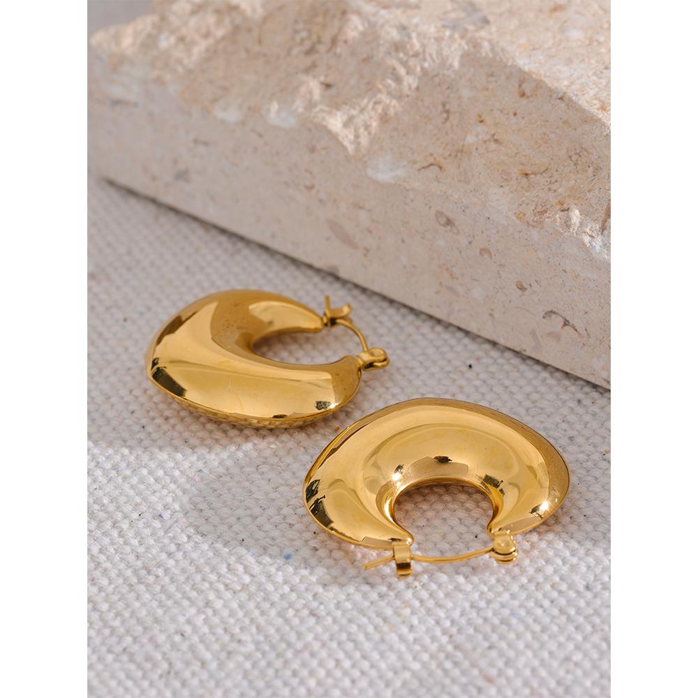 Eetit Rust Proof Stainless Steel Geometric Chunky Unusual Hoop Earrings for Women Gold Color PVD Texture Charm Stylish Jewelry