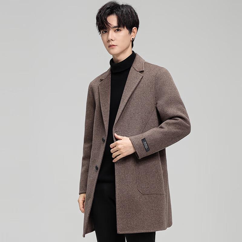 FAPAI Men's Double-faced Wool Blend Mid-length Overcoat