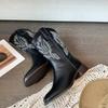Retro Women Boots Classic Embroidered Western Cowboy Boots Square Toe Design Women Knight Boot Quality Leather Mid-Calf Booties