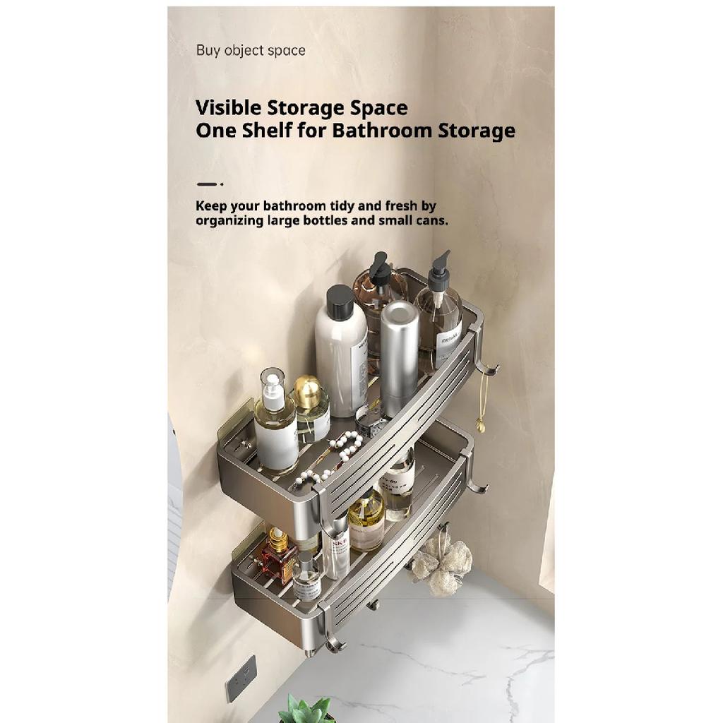 Space Aluminum Bathroom Shelf Self Adhesive Wall Mount Shower Rack No Drill Shampoo Hanger Bath Room Makeup Basket Storage Caddy