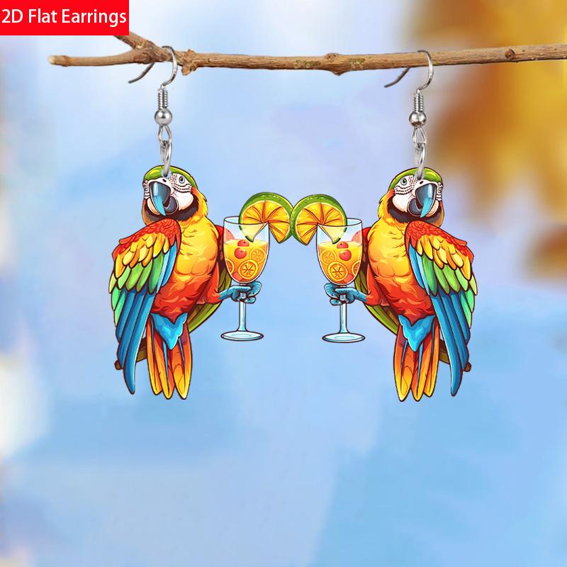 Cute Parrot Lemon Drink Acrylic Earrings for Women Chic Fashion Earrings Animal Earrings Female Versatile Earrings Holiday Gifts for Best Friends