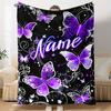 Custom Name Purple Butterfly Themed Flannel Blanket, Suitable for Sofa, Bed, Birthdays, Children, Friends, Gifts