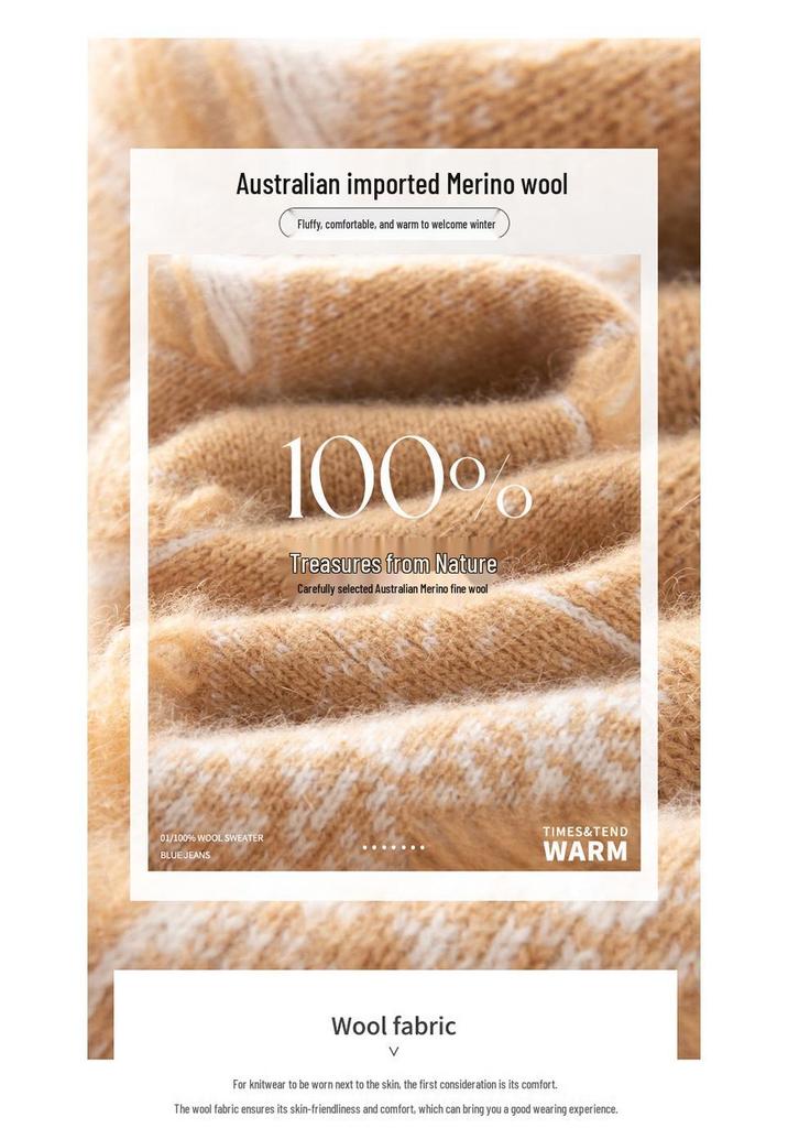 2025 Autumn/Winter Women's Pure Australian Wool Jacquard Sweater - Thick, Cashmere-Feel, Half-High Neck, Loose Fit.