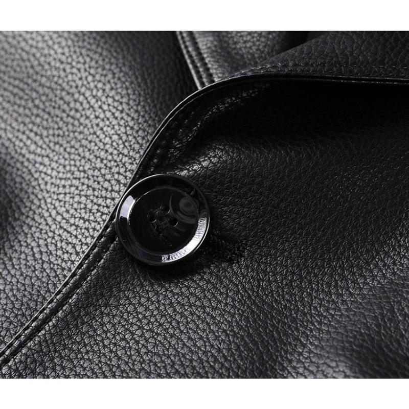 Mid-length Velvet Leather Jacket for Men In Autumn and Winter Classic Fashion Single-breasted Suit Collar Men's Leather Jacket