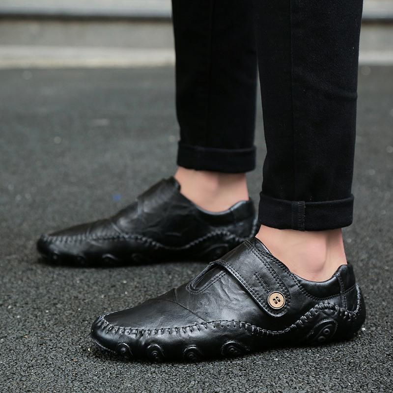 New Spring Men'S Handmade Genuine Leather Casual Shoes Breathable Large Size 48 Walking Soft Italian Driving Outdoor Moccasins