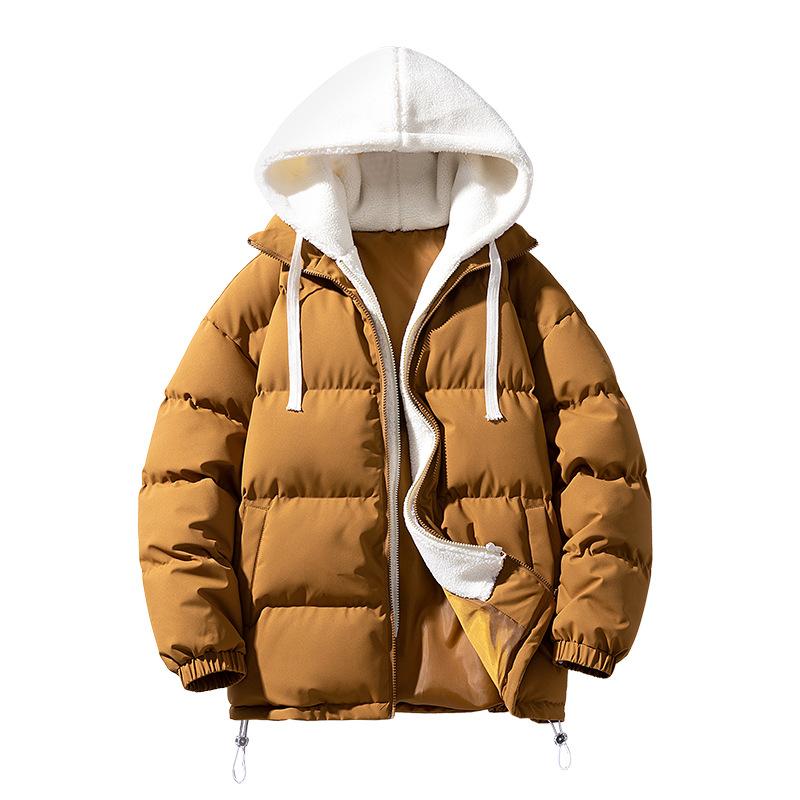 Winter Thick Collar Contrast Color Cotton-padded Jacket Male Winter Thick Couples with Cotton-padded Jacket Bread Coat.