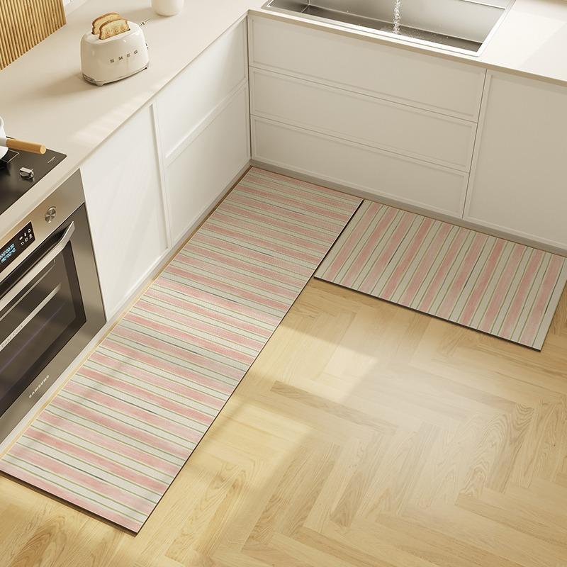

Kitchen Floor Mat Simple Stripe Oil-proof Waterproof PVC Leather Rug Scratch-resistant Wear-resistant Home Carpet Alfombra 1pc 50x80cm