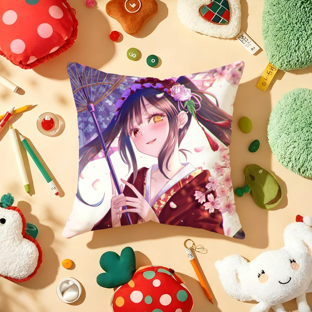 T-Tokisaki Kurumi Cushion Cover Plush Fabric Soft Double-Sided Printed Sofa Warm Winter Home Gift Pillow Cover