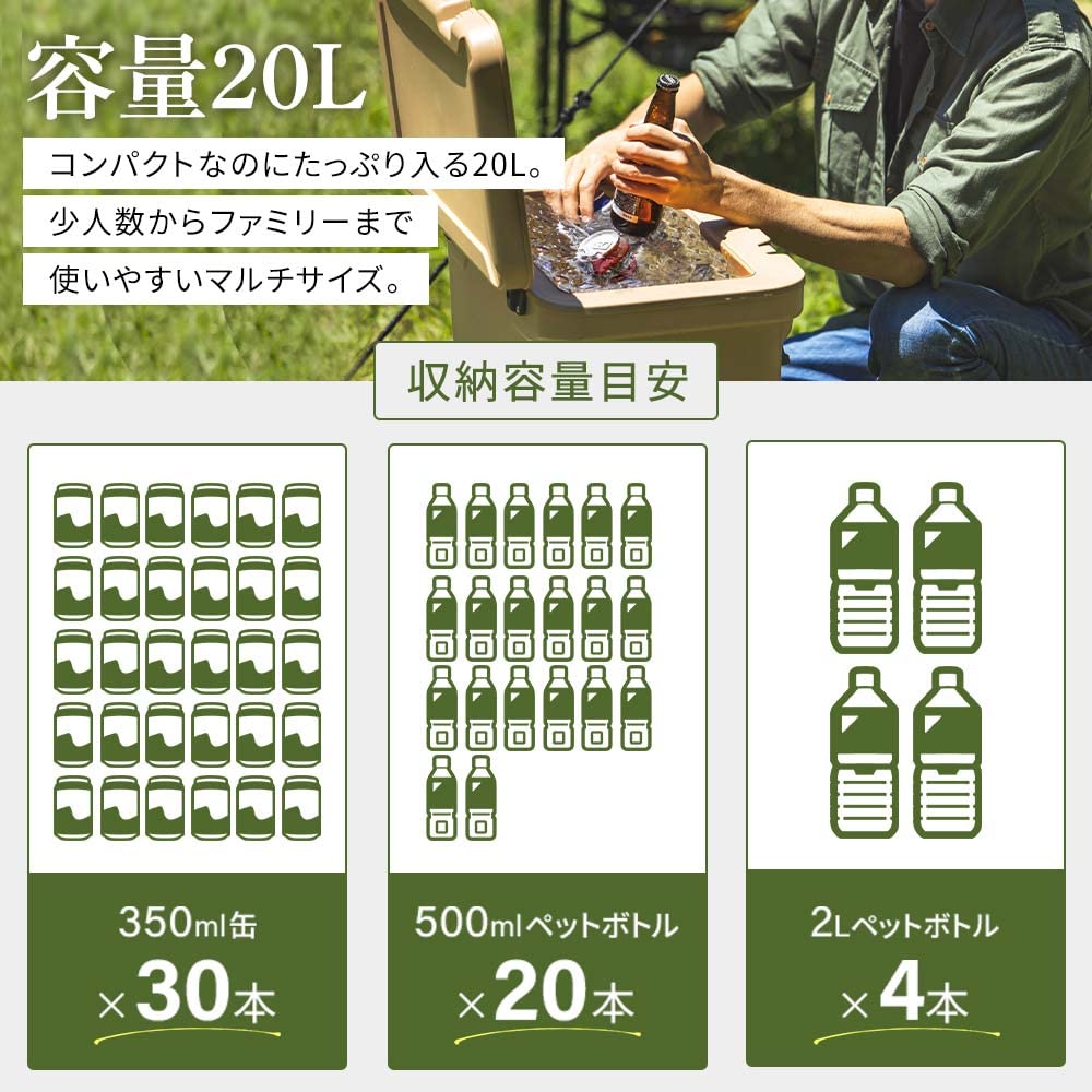 IRIS OHYAMA days cold IRIS OHYAMA HUGEL Cooler Box 20L Beige Cooler Box Leisure Cooler Outdoor Camping Large Sports [5.6 storage] TC-20