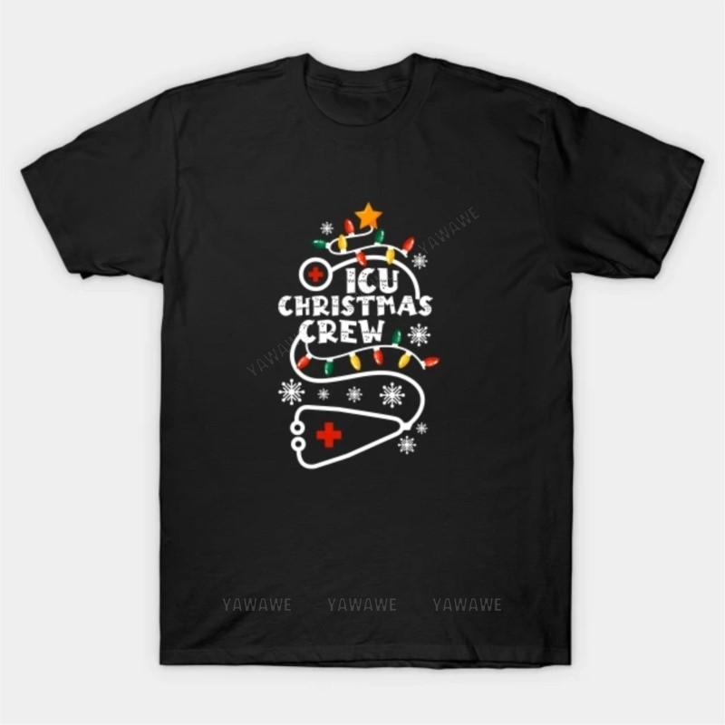 

New fashion brand teeshirt cotton tshirt ICU Christmas Crew Nurse T Shirt male short sleeve black top unisex casual teeshirt S