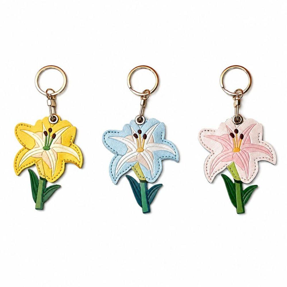 Anti-Lost Lily Leather Charm Lily Embossed Pattern Bag Hanging Pendant Bluetooth Tracker Protect