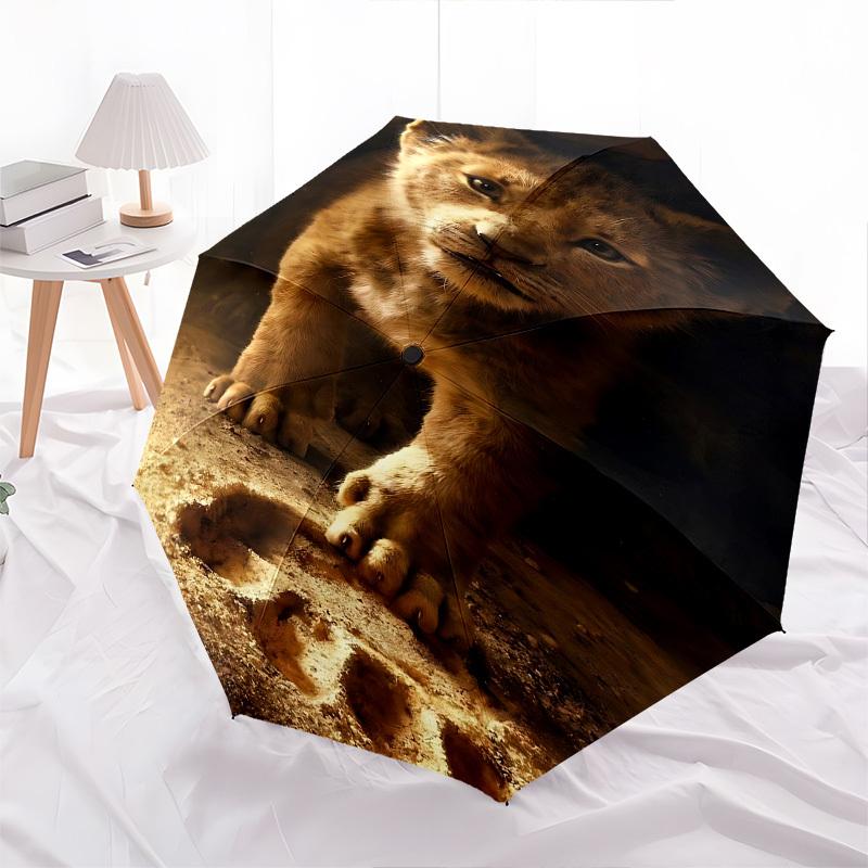 Lion King Cub Footprint Themed Automatic Opening and Closing Umbrella, Brightly Colored 8-rib Portable Umbrella, Suitable for Men and Women, A Perfect