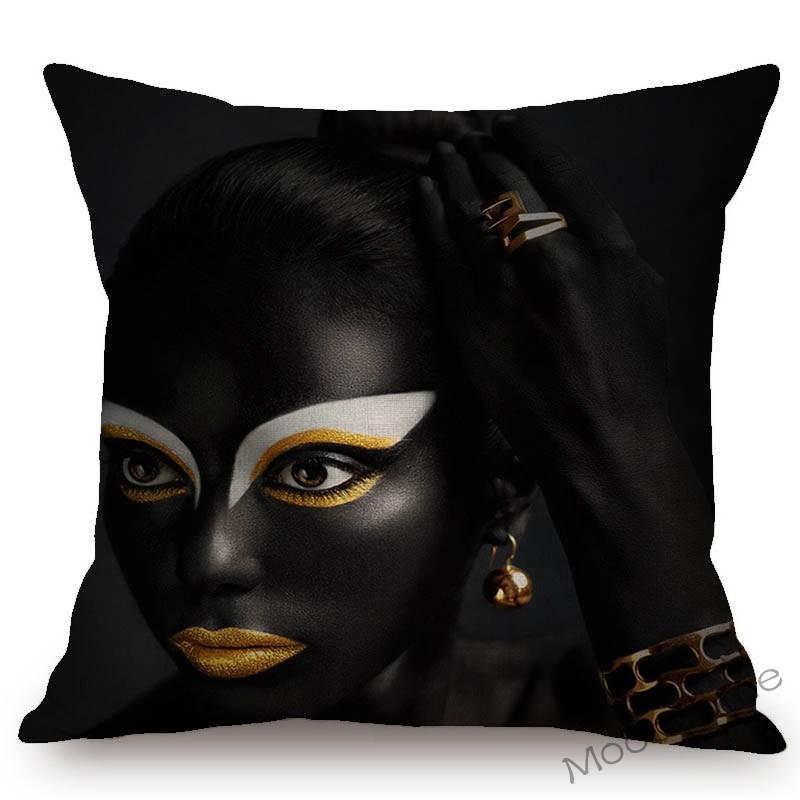 Fashion African Black Woman Girl Luxury Elegant Home Decorative Sofa Pillow Case Beauty Salon Decoration African Cushion Cover