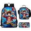 One Piece 15-Inch Mochila 3 Pcs Lightweight Adjustable Cartoon School Backpack With Lunch Bag Pencil Case For Children Ages 6-10