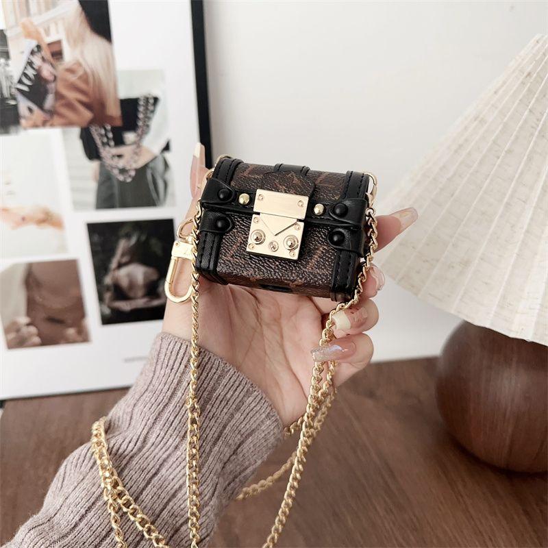 

Bluetooth Apple 2 Generation Earphone Case Trendy Leather Square Second Generation 3 Generation Fancy Ornate Cyber Celebrity Style Same Anti-Fall Apple Airpods Pro 2 Black edging