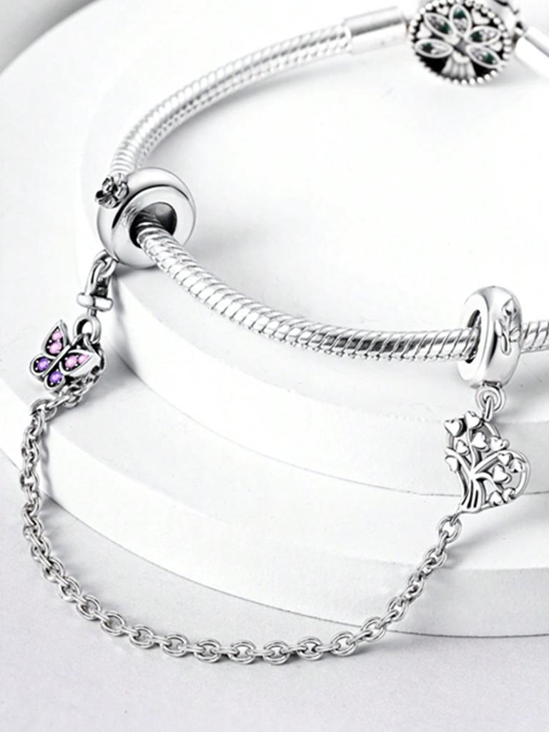 Charms Plata Bear Maple Leaf Safety Chains Beads For Charmsoriginales Bracelet Beads Jewellery Making Women'S Gift