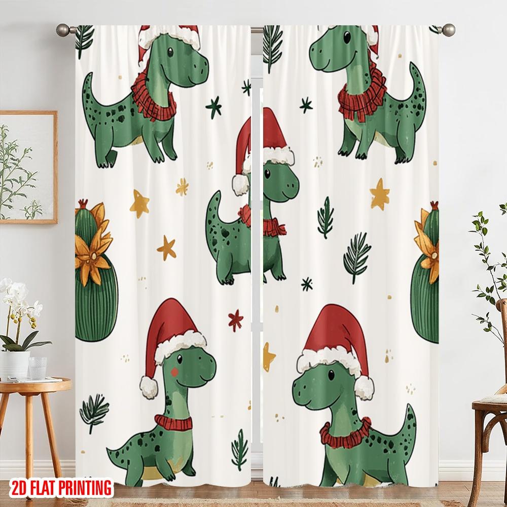 2pcs  2D Plane Printing Popular Curtains Cute Christmas Dinosaurs Reindeer_a Versatile Polyester Fabric (without Rod) Outdoor