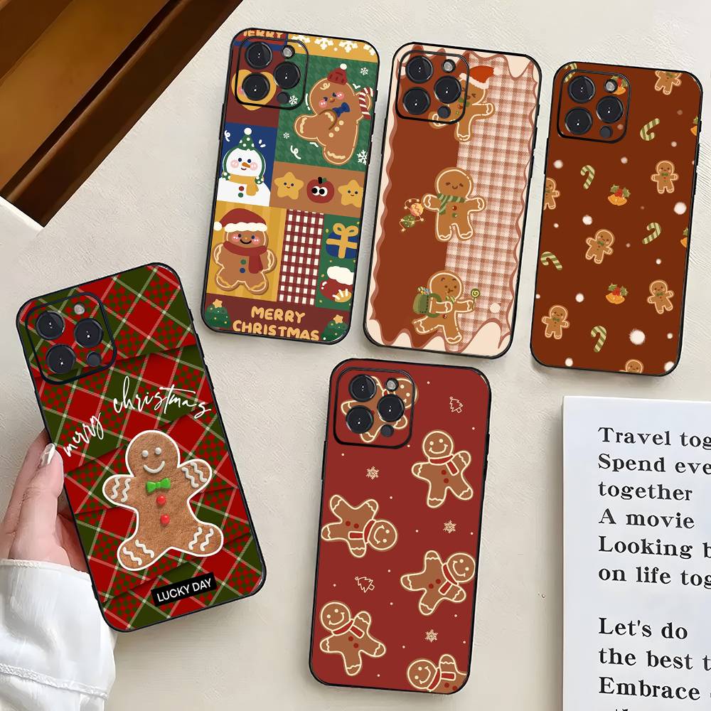 G-Gingerbread Man Christmas Phone Case For IPhone 17 Air 16 15 14 13 Pro Max 11 12 Black Silicone Cover