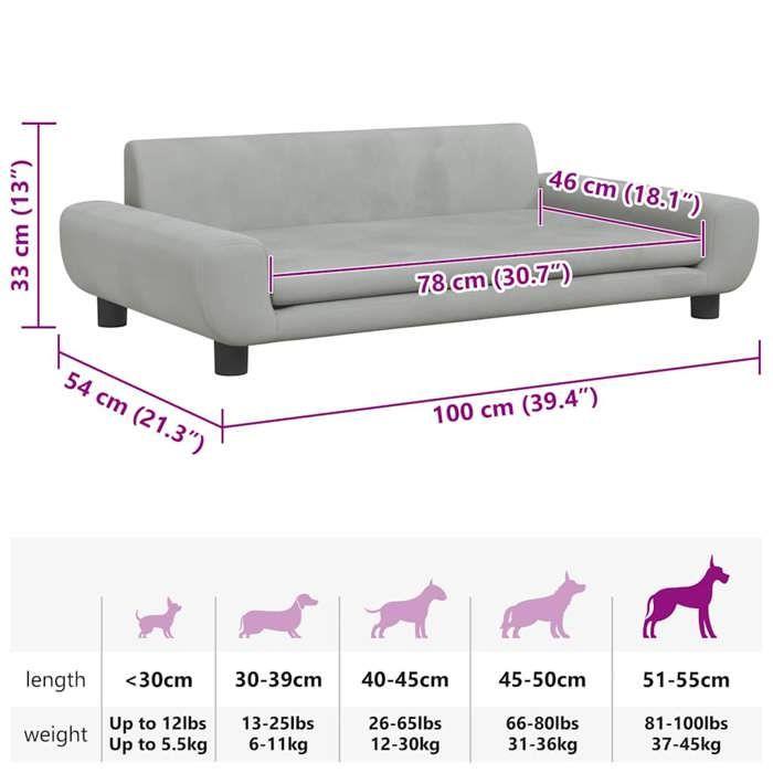 Lit pour chien - VIDAXL - 100x54x33 cm - Velours - Gris clair - Rectangulaire
