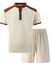 Men's Summer Plaid Stand Collar Short Sleeve T-shirt & Shorts Set
