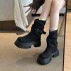 Short Martin Boots Women'S Trousers Round Head Rad Brown Boots Thick-Soled Retro American British Style